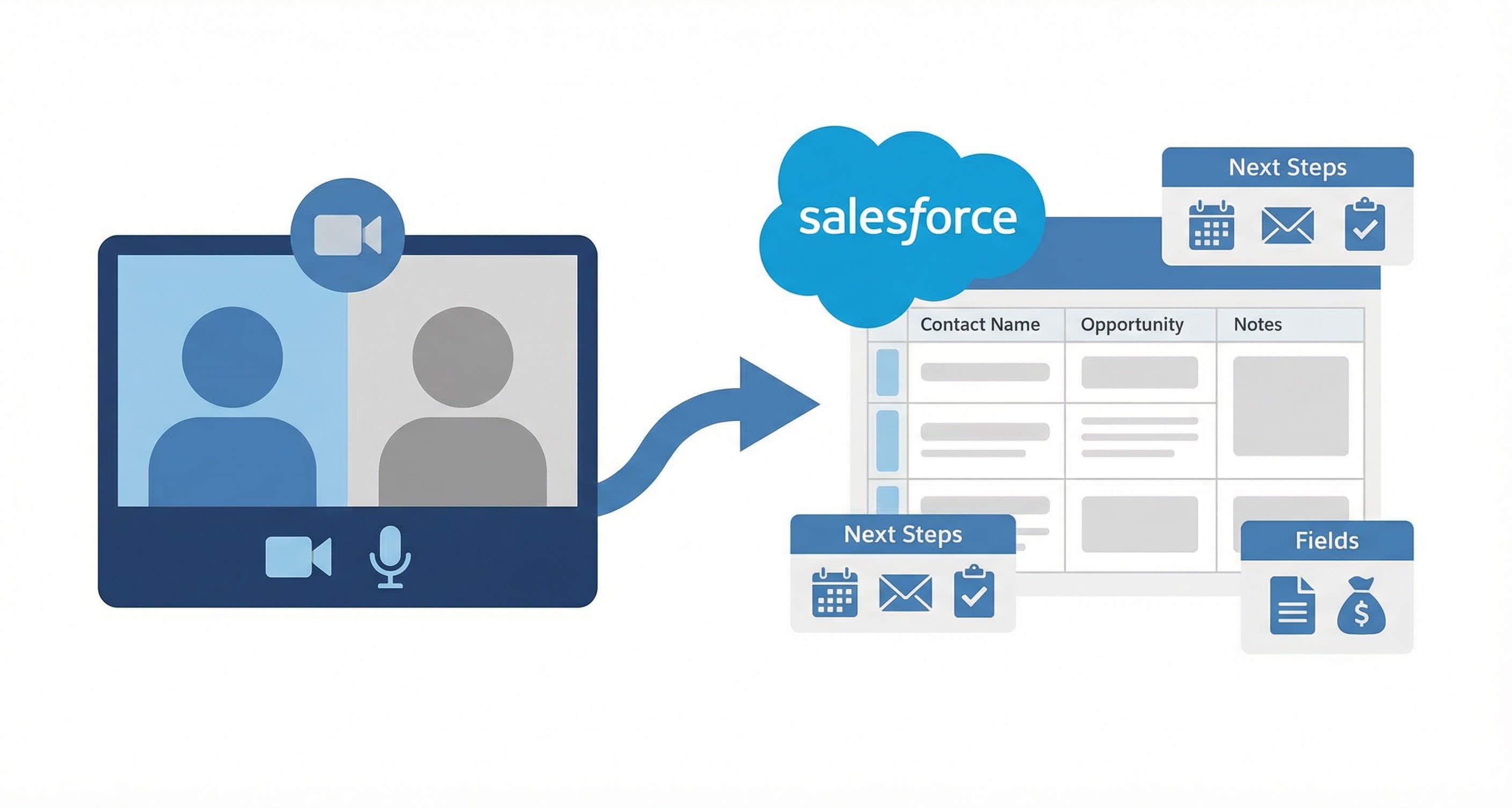 Step-by-step guide to automating Salesforce updates from sales calls - data flowing from Zoom and Teams into Salesforce