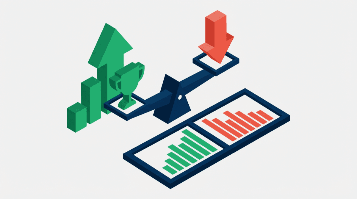 Win/loss analysis diagram showing deal outcomes split into won and lost categories with pattern data feeding into sales strategy improvements