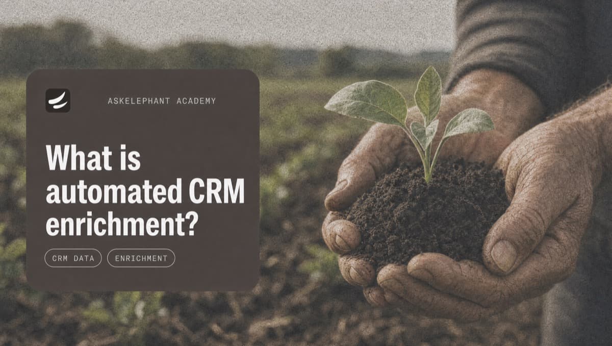 Automated CRM enrichment workflow showing meetings, AI extraction, and clean HubSpot or Salesforce records