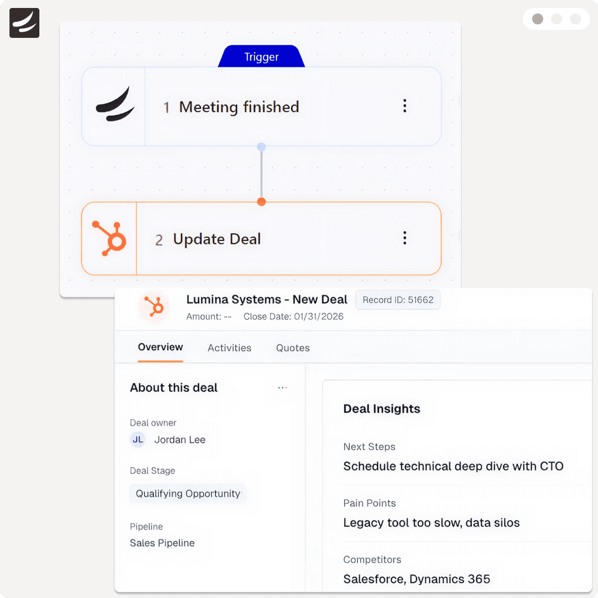 CRM Automation product interface
